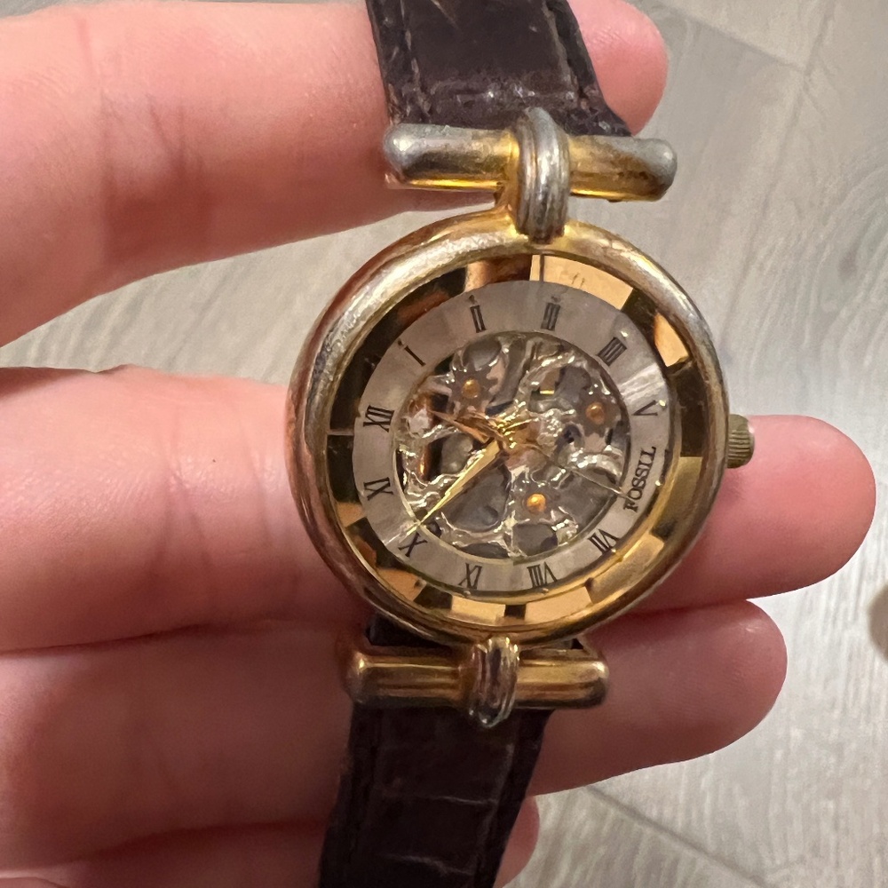 Fossil women's automatic skeleton watch with a gold-tone